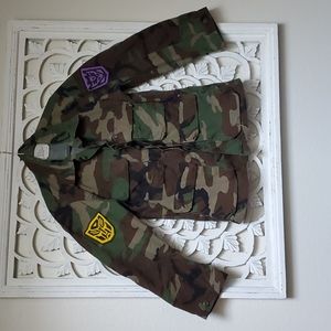 Small Short Vintage Distressed Camo Jacket Autobot and Deception Transfo…